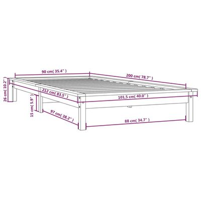 vidaXL Cadru de pat, negru, 90x200 cm, lemn masiv de pin