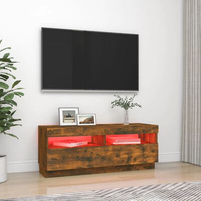 vidaXL Comodă TV cu lumini LED, stejar fumuriu, 100x35x40 cm