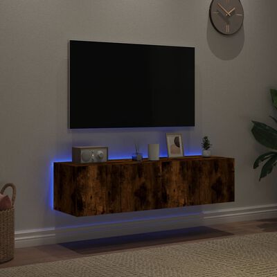 vidaXL Comodă TV de perete cu LED, 2 buc. stejar fumuriu, 60x35x31 cm