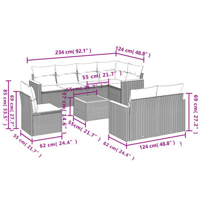 vidaXL Set mobilier de grădină cu perne, 9 piese, negru, poliratan