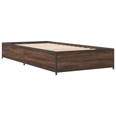 vidaXL Cadru de pat, stejar maro, 100x200 cm, lemn prelucrat și metal