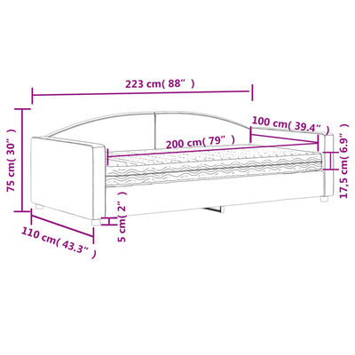 vidaXL Pat de zi cu saltea, crem, 100x200 cm, textil