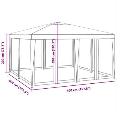 vidaXL Cort de petrecere cu 4 pereți din plasă, alb, 4x4 m, HDPE