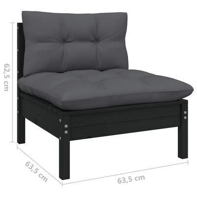 vidaXL Set mobilier grădină cu perne, 5 piese, negru, lemn de pin