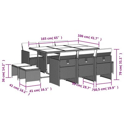 vidaXL Set mobilier de exterior cu perne, 11 piese, negru, poliratan