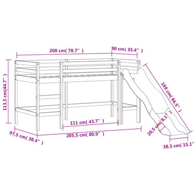 vidaXL Pat etajat de copii cu turn, roz, 90x200 cm, lemn masiv pin