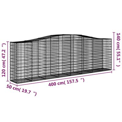 vidaXL Coșuri gabion arcuite 2 buc, 400x50x120/140 cm, fier galvanizat