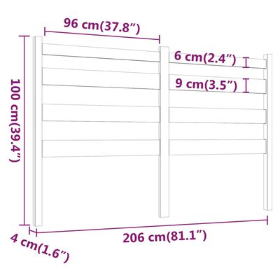 vidaXL Tăblie de pat, alb, 206x4x100 cm, lemn masiv de pin