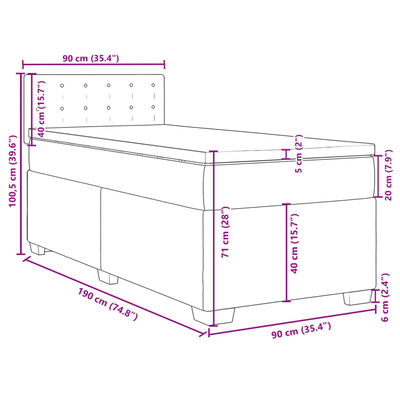 vidaXL Pat box spring cu saltea, gri, 90x190 cm, piele ecologică