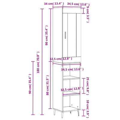 vidaXL Dulap înalt, alb, 34,5x34x180 cm, lemn prelucrat