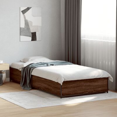 vidaXL Cadru de pat, stejar maro, 100x200 cm, lemn prelucrat și metal