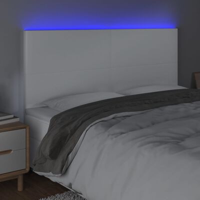 vidaXL Tăblie cu LED-uri, alb, 160x5x118/128 cm, piele ecologică