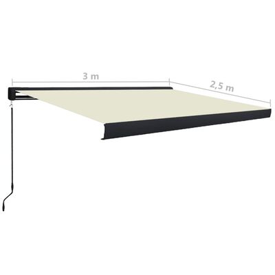 vidaXL Copertină manuală tip casetă, crem, 300 x 250 cm