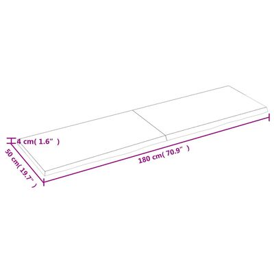 vidaXL Blat de baie, 180x50x4 cm, lemn masiv netratat