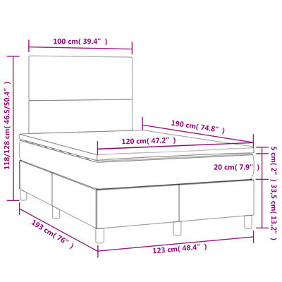 vidaXL Pat cu arcuri, cu saltea și LED, roz, 120x190 cm catifea