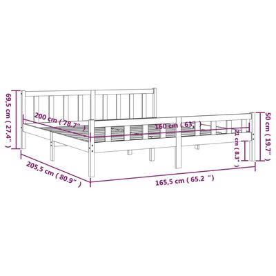 vidaXL Cadru de pat, alb, 160x200 cm, lemn masiv