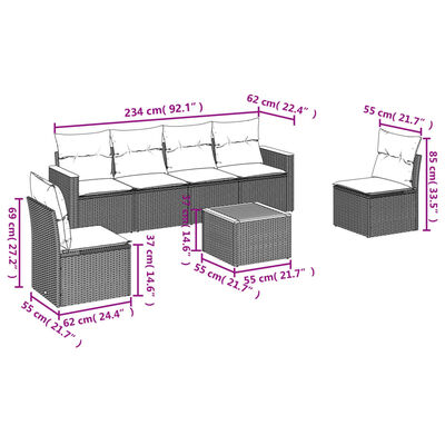 vidaXL Set canapele de grădină, 7 piese, cu perne, gri, poliratan