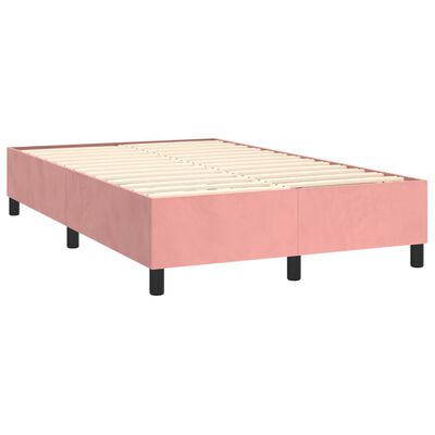 vidaXL Pat box spring cu saltea, roz, 120x200 cm, catifea