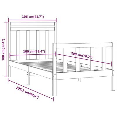 vidaXL Cadru de pat, alb, 100x200 cm, lemn masiv de pin