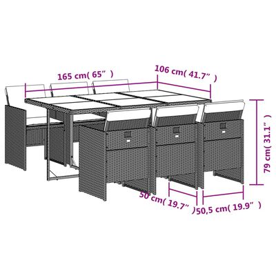 vidaXL Set mobilier de grădină cu perne, 7 piese gri deschis poliratan