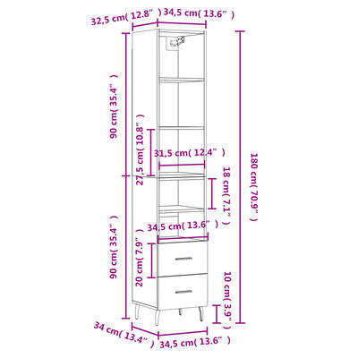 vidaXL Dulap înalt, gri sonoma, 34,5x34x180 cm, lemn prelucrat