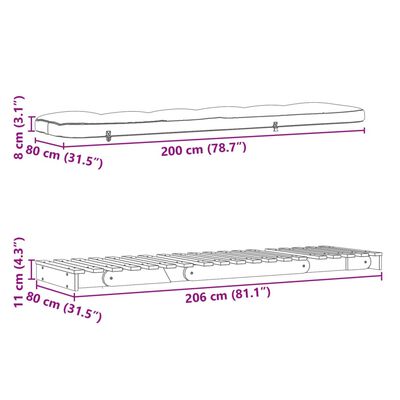 vidaXL Canapea futon cu saltea, 80x206x11 cm, lemn masiv de pin