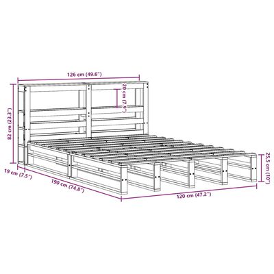 vidaXL Cadru de pat fără saltea, alb, 120x190 cm, lemn masiv pin