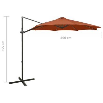 vidaXL Umbrelă în consolă cu stâlp și LED-uri, cărămiziu, 300 cm