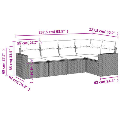 vidaXL Set canapele de grădină cu perne, 5 piese, maro, poliratan