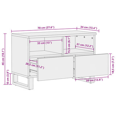 vidaXL Dulap TV maro 70x34x46 cm lemn masiv de mango