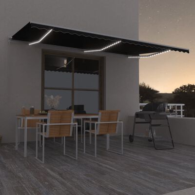 vidaXL Copertină retractabilă manual cu LED, antracit, 600x350 cm