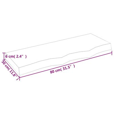 vidaXL Blat de baie, 80x30x(2-6) cm, lemn masiv netratat