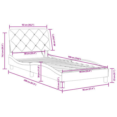 vidaXL Cadru de pat cu lumini LED, gri închis, 90x190 cm, catifea