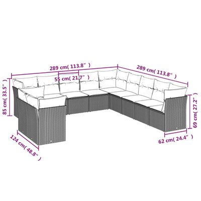 vidaXL Set canapele de grădină cu perne, 11 piese, negru, poliratan