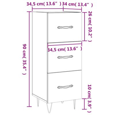 vidaXL Servantă, gri sonoma, 34,5x34x90 cm, lemn compozit