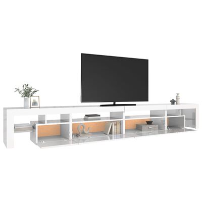 vidaXL Comodă TV cu lumini LED, alb extralucios, 290x36,5x40 cm