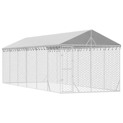 vidaXL Padoc de exterior cu acoperiș argintiu 3x9x2,5m oțel galvanizat