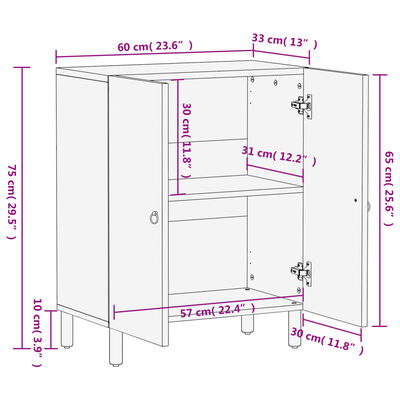 vidaXL Dulap lateral, 60x33x75 cm, lemn masiv de mango