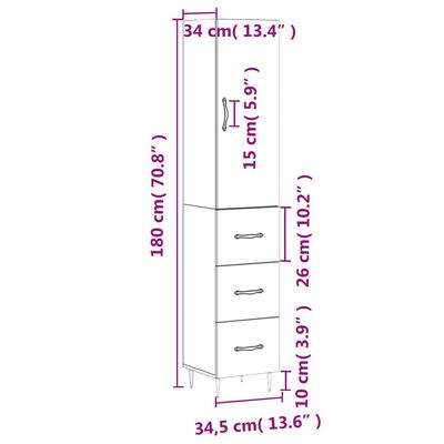 vidaXL Dulap înalt, stejar fumuriu, 34,5x34x180 cm, lemn prelucrat