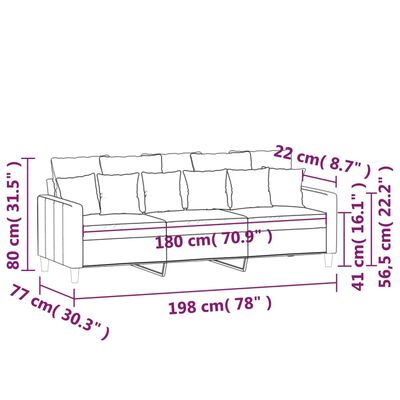 vidaXL Canapea cu 3 locuri, albastru, 180 cm, catifea