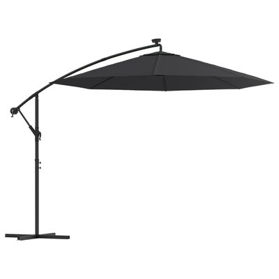 vidaXL Umbrelă suspendată cu LED-uri și stâlp de oțel, negru, 300 cm