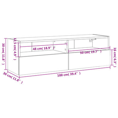 vidaXL Comodă TV de perete, gri sonoma, 100x30x30 cm, lemn prelucrat