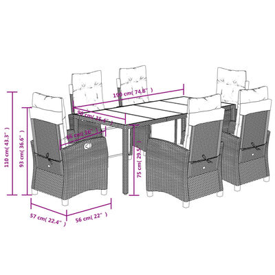 vidaXL Set mobilier de grădină cu perne, 7 piese, negru, poliratan