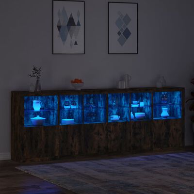 vidaXL Servantă cu lumini LED, stejar fumuriu, 283x37x100 cm