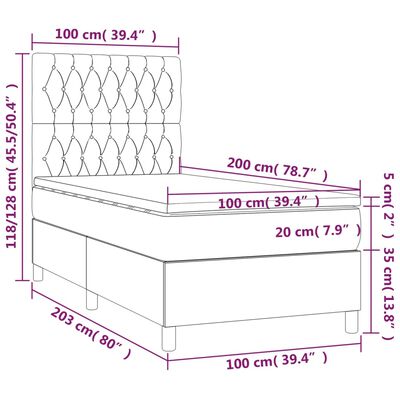 vidaXL Pat cu arcuri, saltea și LED, gri deschis, 100x200 cm, catifea