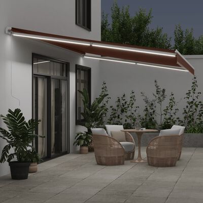 vidaXL Copertina retractabilă manual cu LED, maro, 600x350 cm