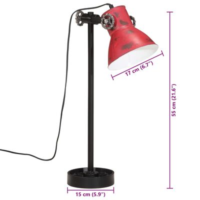 vidaXL Lampă de birou 25 W, roșu uzat, 15x15x55 cm, E27
