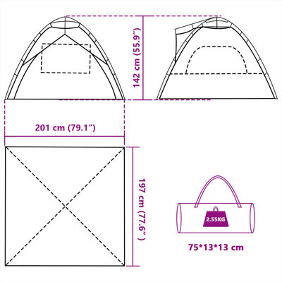 vidaXL Cort camping 3 persoane verde marin impermeabil setare rapidă