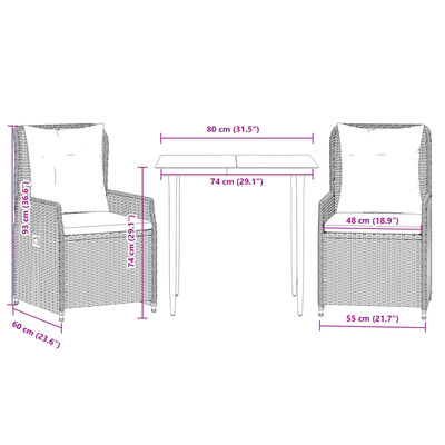 vidaXL Set mobilier de grădină cu perne, 3 piese, bej, poliratan