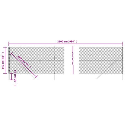 vidaXL Gard de plasă de sârmă, argintiu, 1,4x25 m